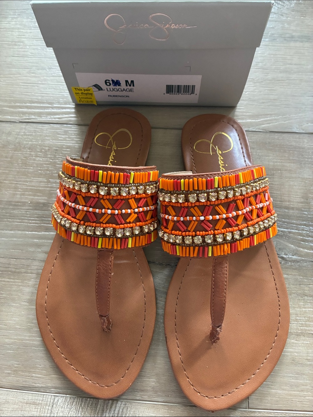 Jessica Simpson Orange Beaded Toe-Post Sandals Size 6M
